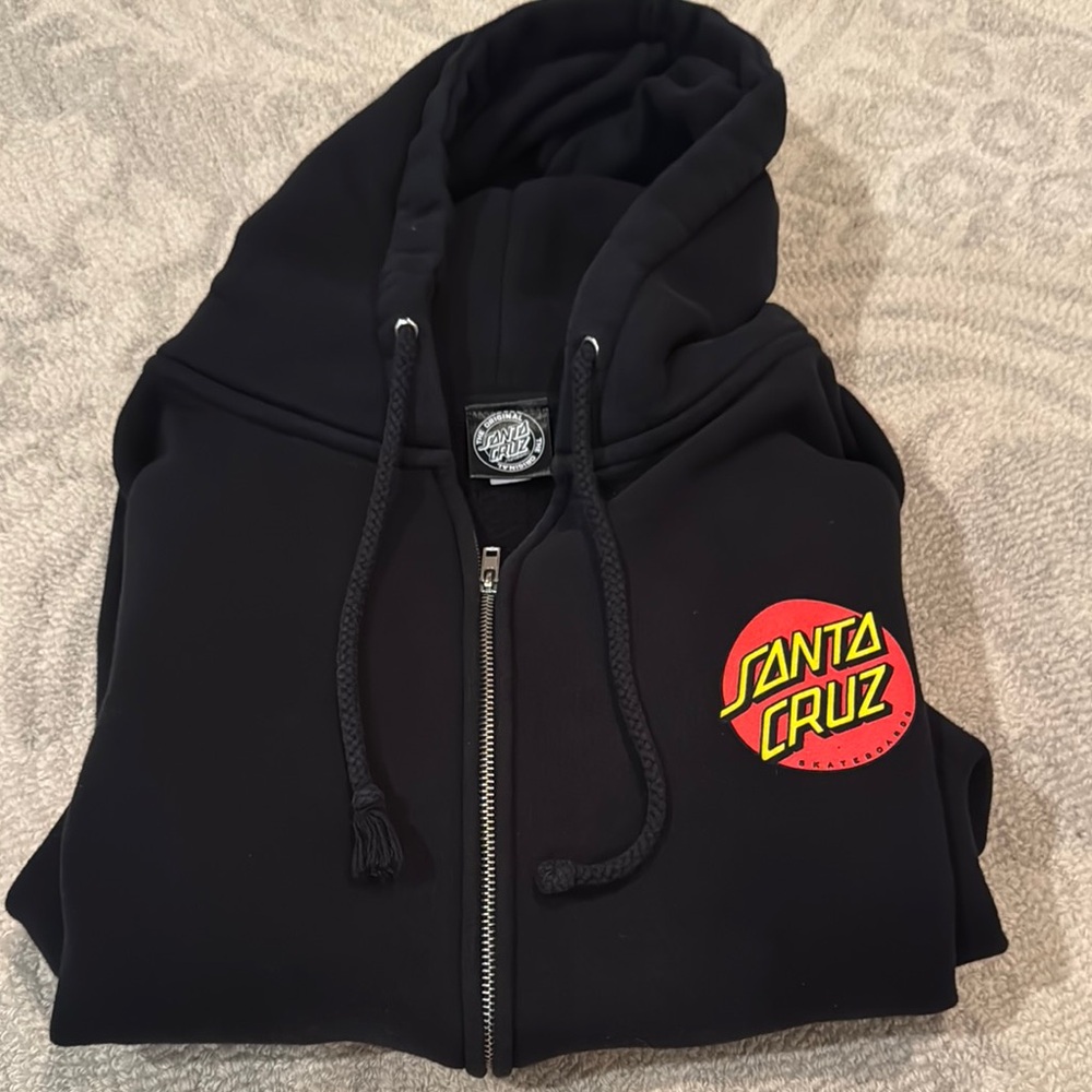 Santa Cruz Skateboards vintage Black Hoodie with Red and Yellow Logo